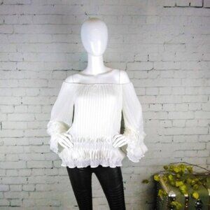 Line + Dot Off The Shoulder Pleated Top Cream Large